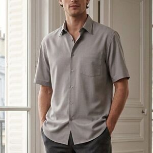 Quiksilver Waterman Centilla Gray Button Front Shirt Men’s Medium Anti-Wrinkle